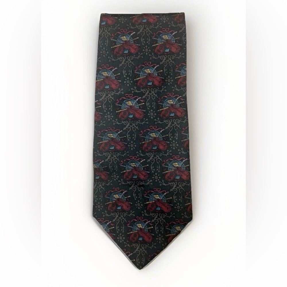 Liberty of London Silk Tie Men Violin Musical Printed Black Multi Work Music